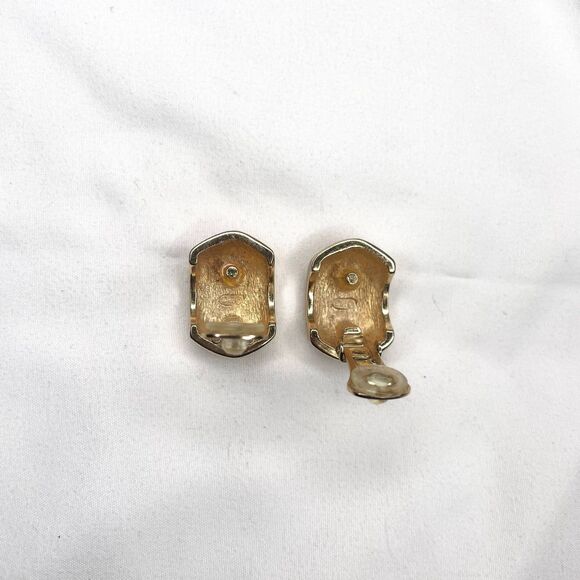 Christian Dior Vintage Gold Plated Textured Half Hoop Clip On Earrings - Picture 6 of 10